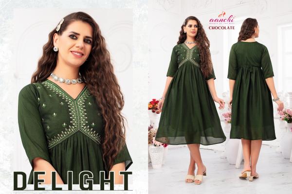 Aanchi Chocolate Vichitra Embroidered Kurti Collection