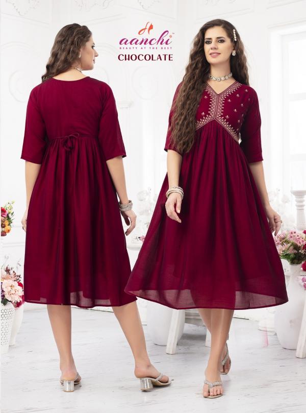 Aanchi Chocolate Vichitra Embroidered Kurti Collection