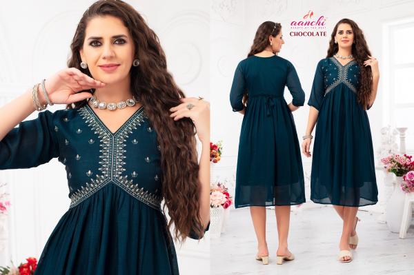 Aanchi Chocolate Vichitra Embroidered Kurti Collection