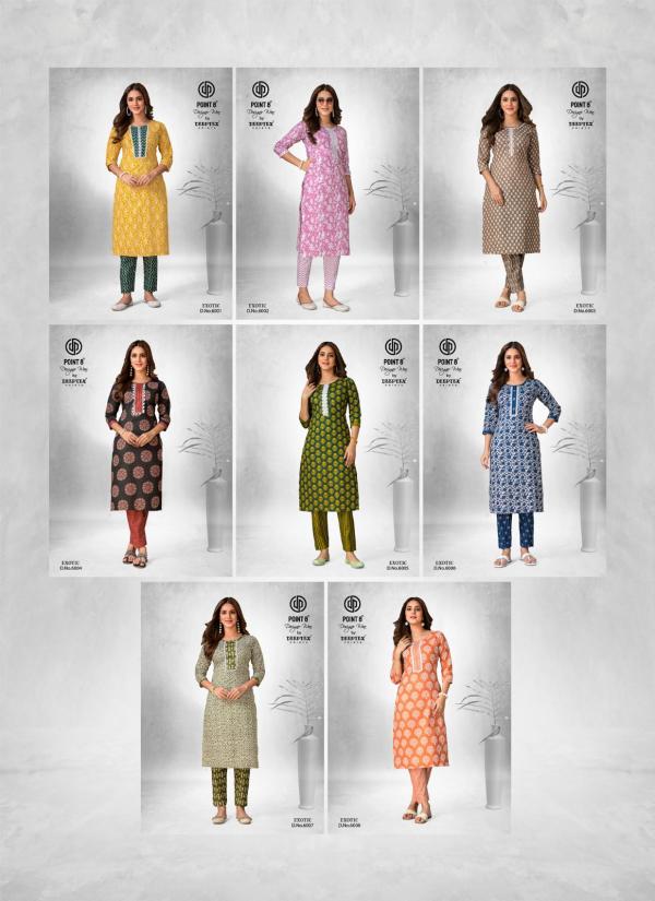 Deeptex Exotic Vol 6 Cotton Kurti With Bottom Collection