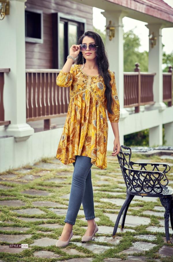 Shreen Resham Vol 5 Rayon Printed Tunic Top Collection