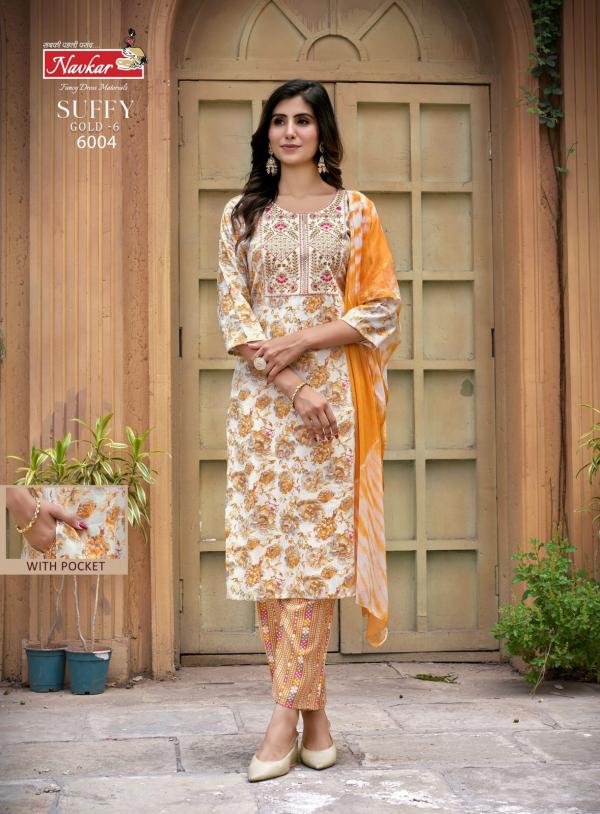 Navkar Suffy Gold 6 Rayon Foil Printed Kurti With Bottom Dupatta