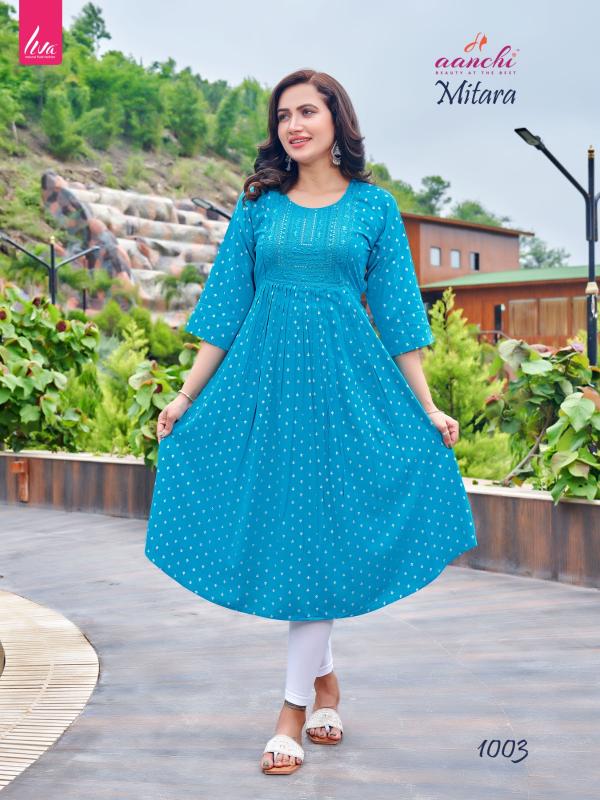 Aanchi Mitara Rayon Fancy Embroidered Kurti Collection