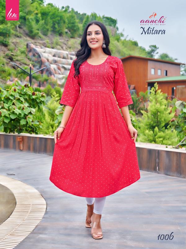 Aanchi Mitara Rayon Fancy Embroidered Kurti Collection