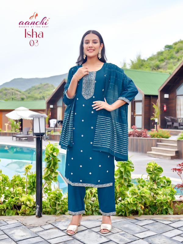 Aanchi Isha Roman Silk Kurti Bottom With Dupatta Collection