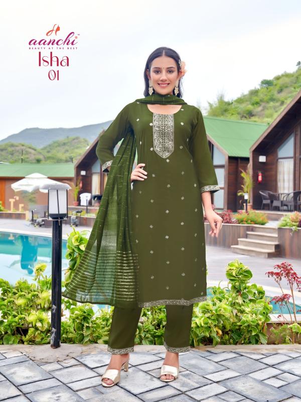 Aanchi Isha Roman Silk Kurti Bottom With Dupatta Collection