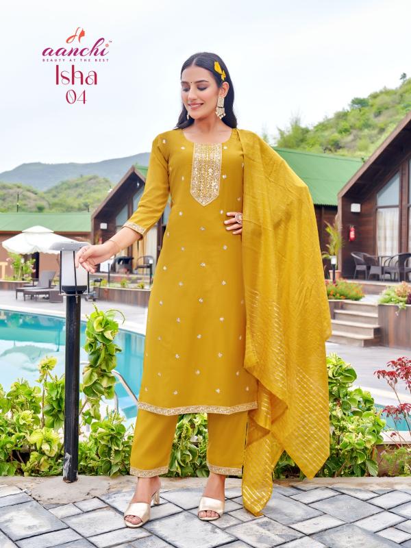 Aanchi Isha Roman Silk Kurti Bottom With Dupatta Collection