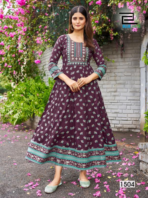 Blue Hills Womaniya Vol 15 Rayon Foil Printed Anarkali Kurti Collection