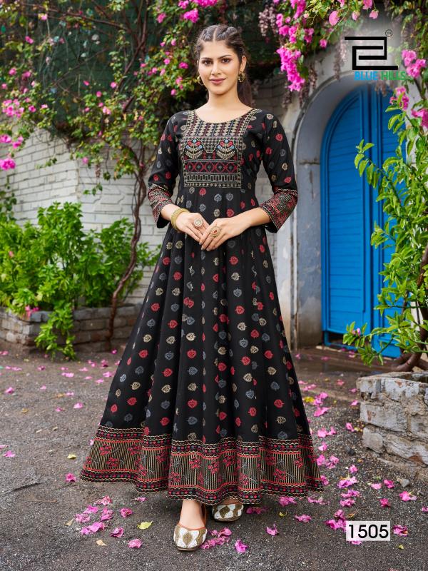 Blue Hills Womaniya Vol 15 Rayon Foil Printed Anarkali Kurti Collection