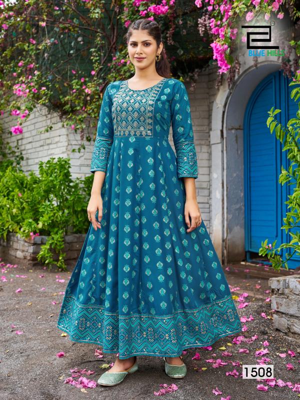 Blue Hills Womaniya Vol 15 Rayon Foil Printed Anarkali Kurti Collection