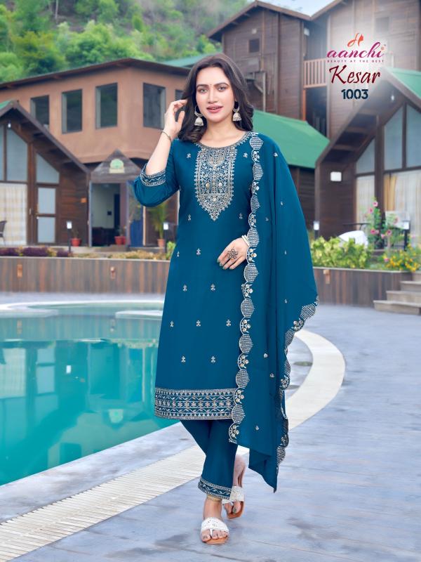 Aanchi Kesar Roman Silk Kurti Bottom With Dupatta Collection