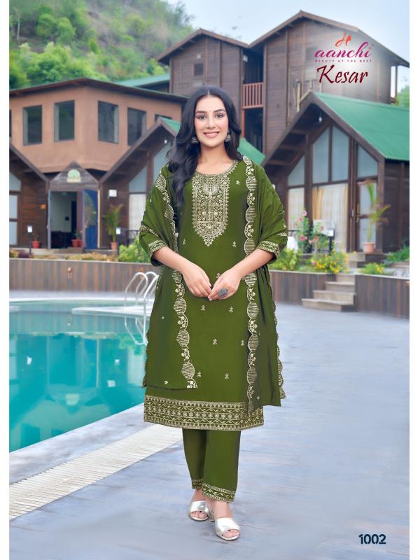 Aanchi Kesar Roman Silk Kurti Bottom With Dupatta Collection