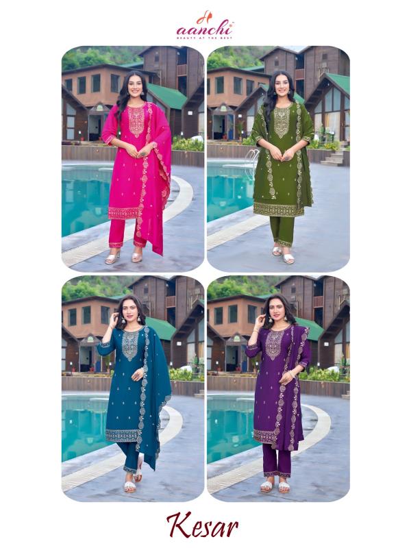 Aanchi Kesar Roman Silk Kurti Bottom With Dupatta Collection