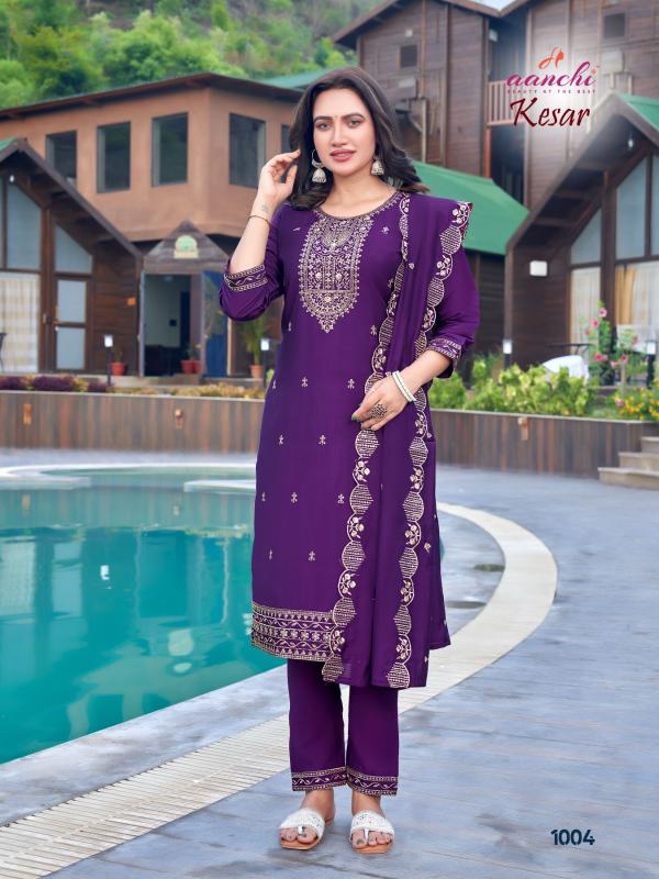 Aanchi Kesar Roman Silk Kurti Bottom With Dupatta Collection