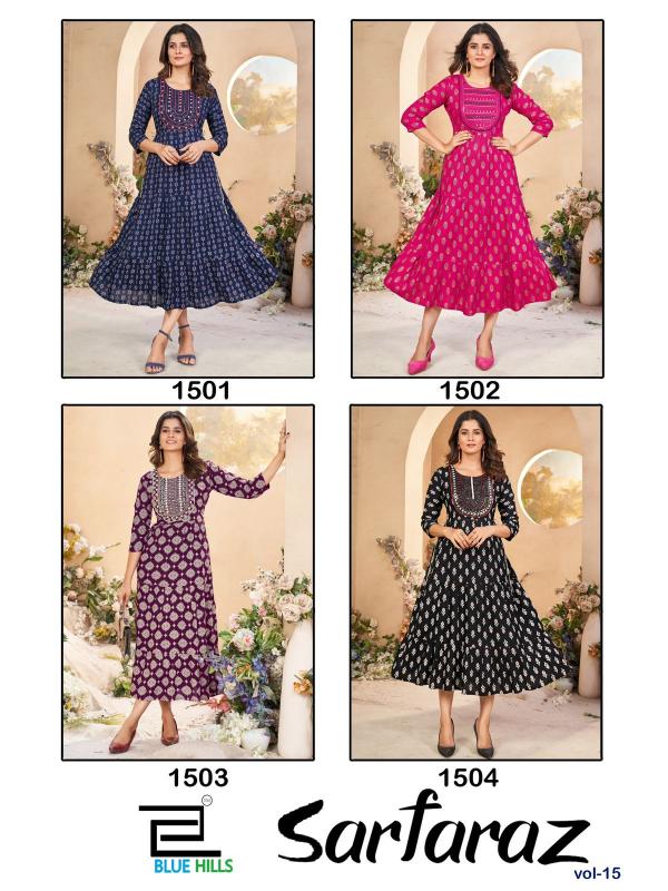 Blue Hills Sarfaraz Vol 15 Nx Rayon Printed Kurti Collection