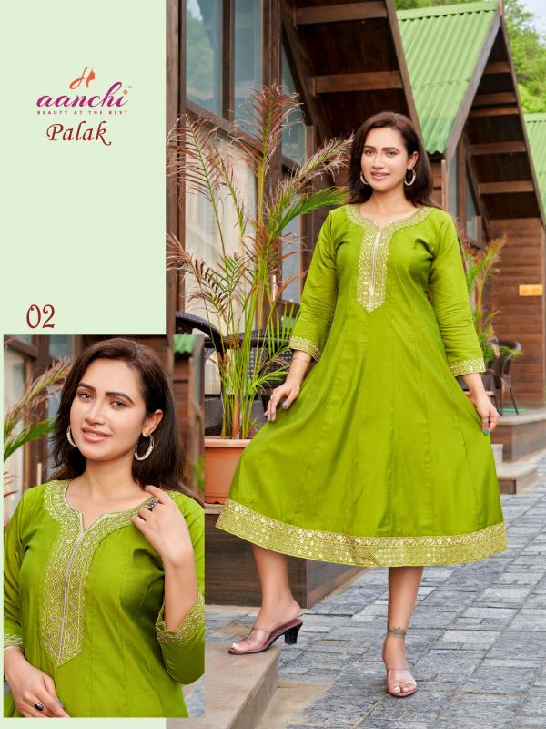 Aanchi Palak Roman Silk Embroidered Kurti Collection