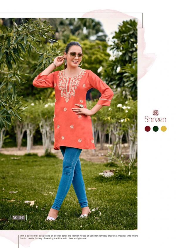 Shreen Fusion Rayon Lucknowi Work Fancy Top Collection