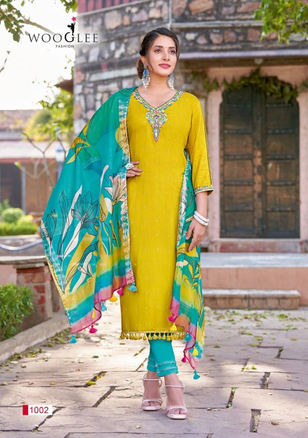 Wooglee Lamha Rayon Weaving Kurti Pant With Dupatta Collection