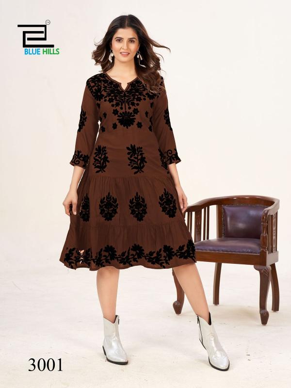 Blue Hills Kiara Black Rayon Lucknowi Work Kurti Collection