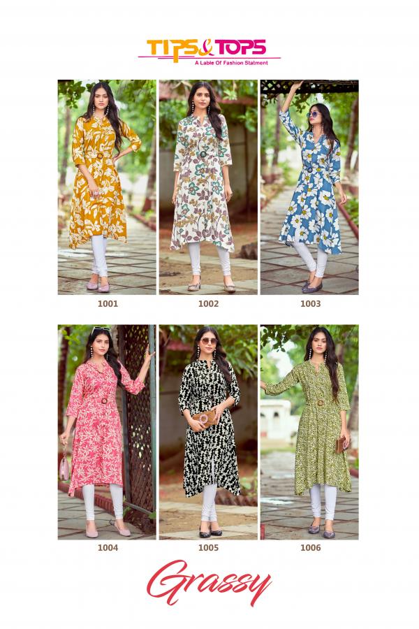 Tips And Tops Grassy Rayon Printed Kurti Collection