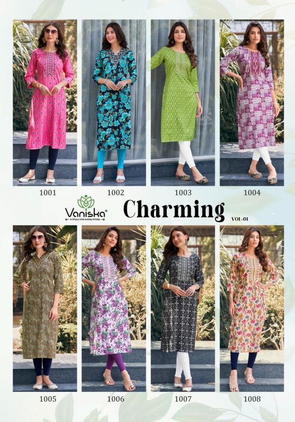 Vaniska Charming Vol 1 Rayon Foil Printed Kurti Collection