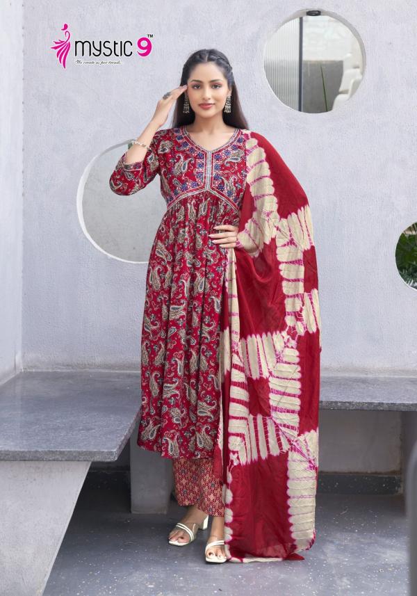 Mystic 9 Pooja Vol 6 Aliya Cut Kurti Bottom With Dupatta Collection