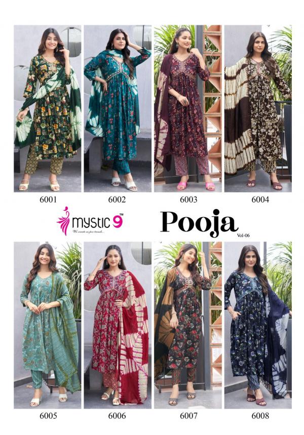 Mystic 9 Pooja Vol 6 Aliya Cut Kurti Bottom With Dupatta Collection