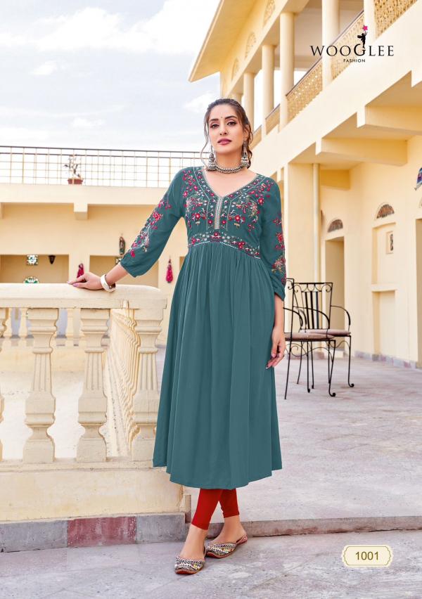 Wooglee Vedam Fancy Rayon Embroidered Kurti Collectionc