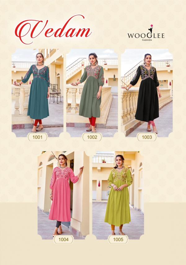 Wooglee Vedam Fancy Rayon Embroidered Kurti Collectionc