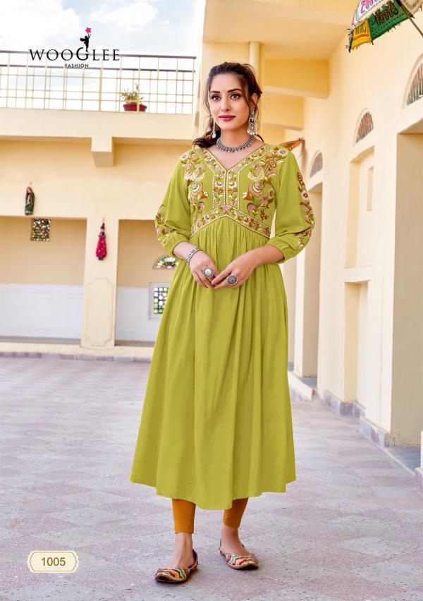 Wooglee Vedam Fancy Rayon Embroidered Kurti Collectionc