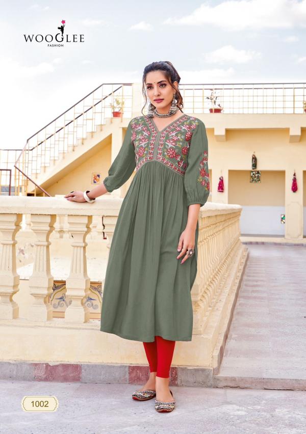 Wooglee Vedam Fancy Rayon Embroidered Kurti Collectionc