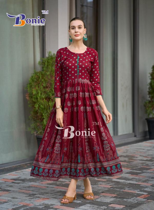 Bonie Aanchal Vol 4 Rayon Printed Long Kurti Collection