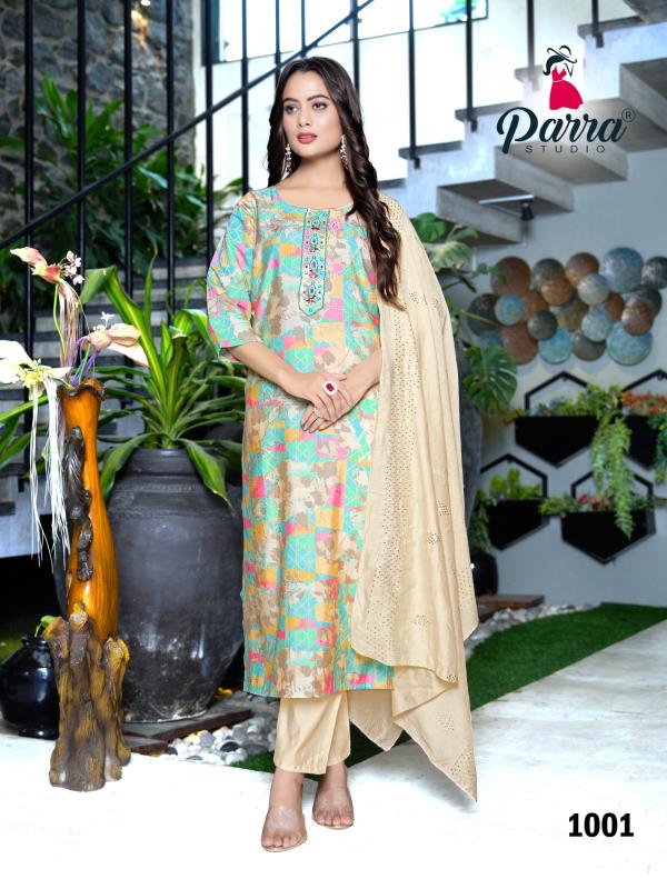 Parra Saloni Chanderi Printed Kurti Bottom With Dupatta