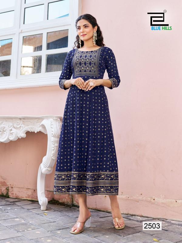 Blue Hills Womaniya Vol 25 Rayon Foil Printed Anarkali Kurti Collection