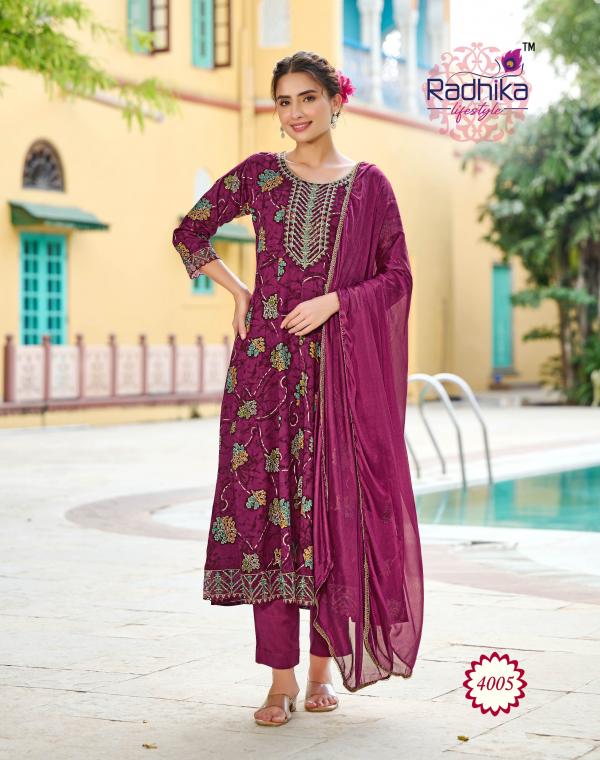 Radhika Anarkali Vol 4 Rayon Kurti Pant With Dupatta Collection