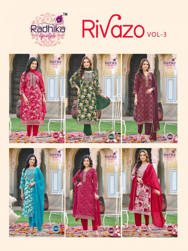 Radhika Rivazo Vol 3 Rayon Kurti Pant With Dupatta Collection