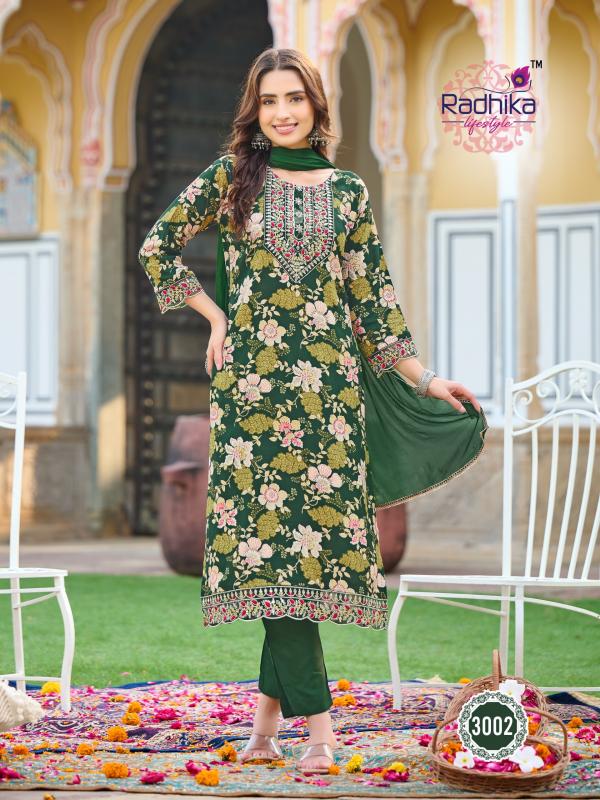 Radhika Rivazo Vol 3 Rayon Kurti Pant With Dupatta Collection