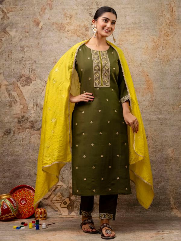 Vredevogel Gouri Roman Silk Kurti Bottom With Dupatta