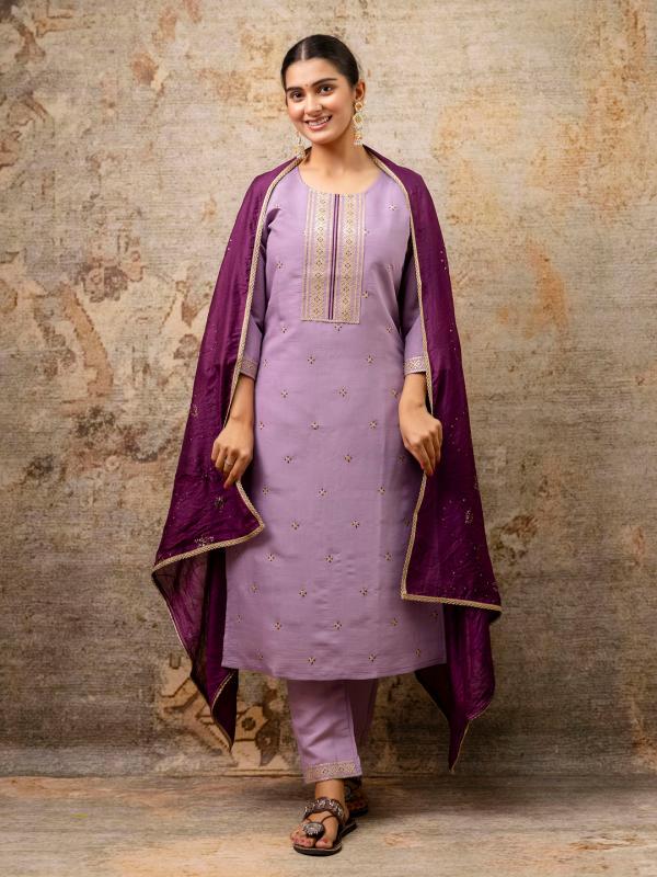 Vredevogel Gouri Roman Silk Kurti Bottom With Dupatta