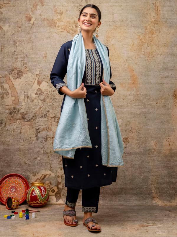 Vredevogel Gouri Roman Silk Kurti Bottom With Dupatta