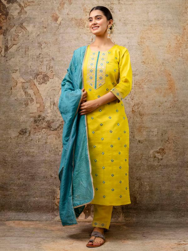 Vredevogel Gouri Roman Silk Kurti Bottom With Dupatta