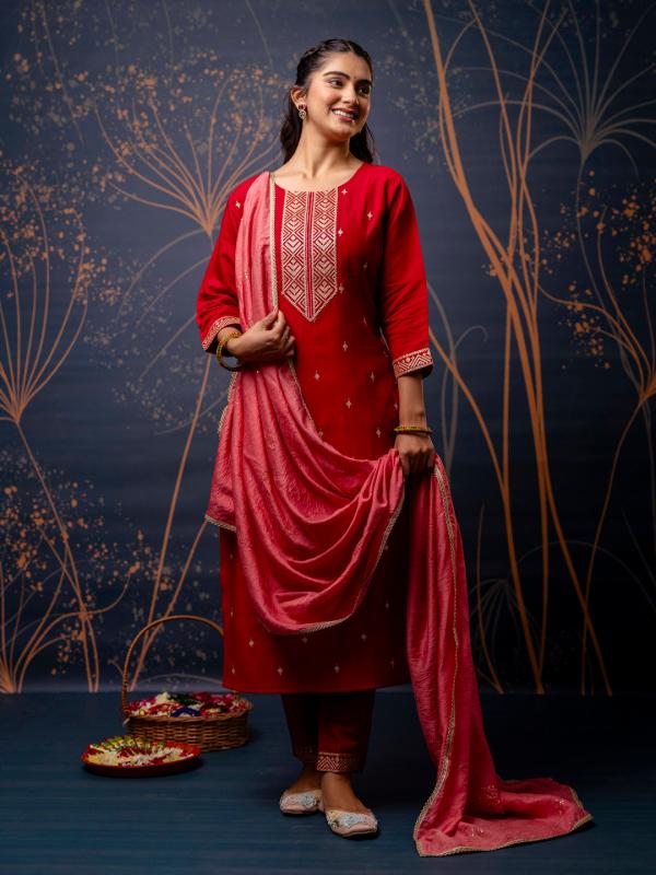 Vredevogel Gouri Roman Silk Kurti Bottom With Dupatta