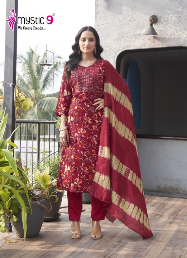 Mystic 9 Sabri Vol 4 Rayon Foil Printed Kurti Bottom With Dupatta