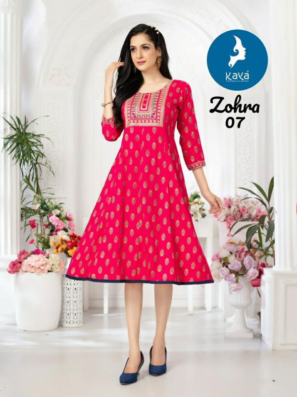 Kaya Zohra Rayon Foil Printed Anarkali Kurti Collection