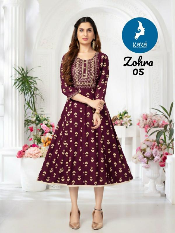 Kaya Zohra Rayon Foil Printed Anarkali Kurti Collection