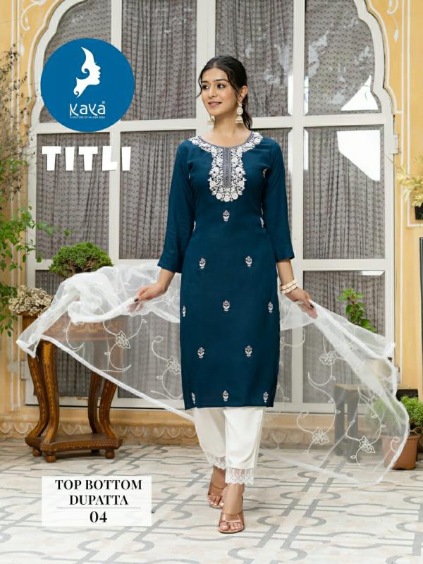 Kaya Titli Rayon Slub Kurti Bottom With Dupatta Collection