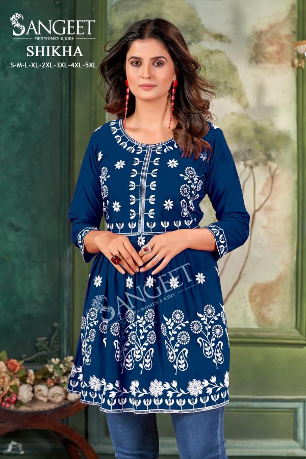 Sangeet Shikha Rayon Embroidered Short Kurti Collection