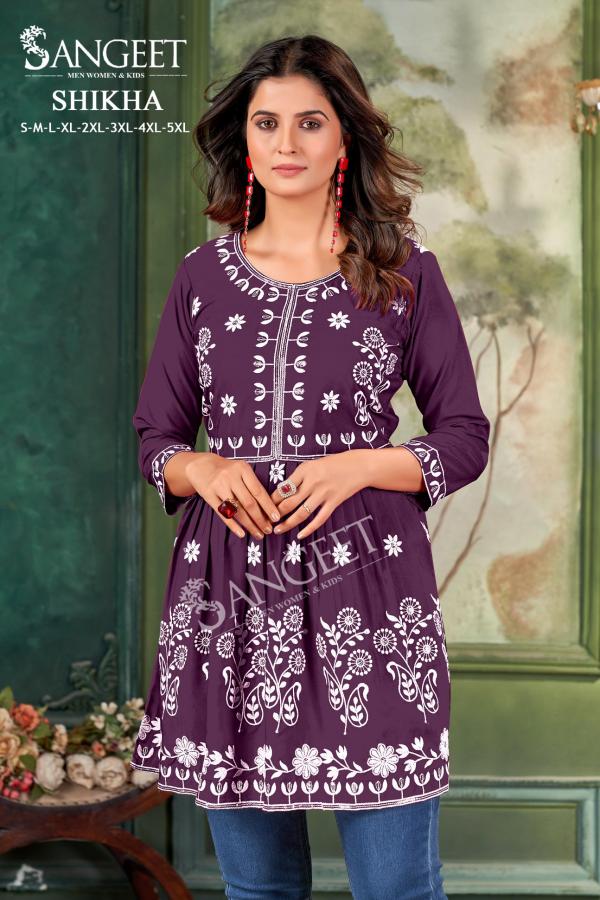 Sangeet Shikha Rayon Embroidered Short Kurti Collection