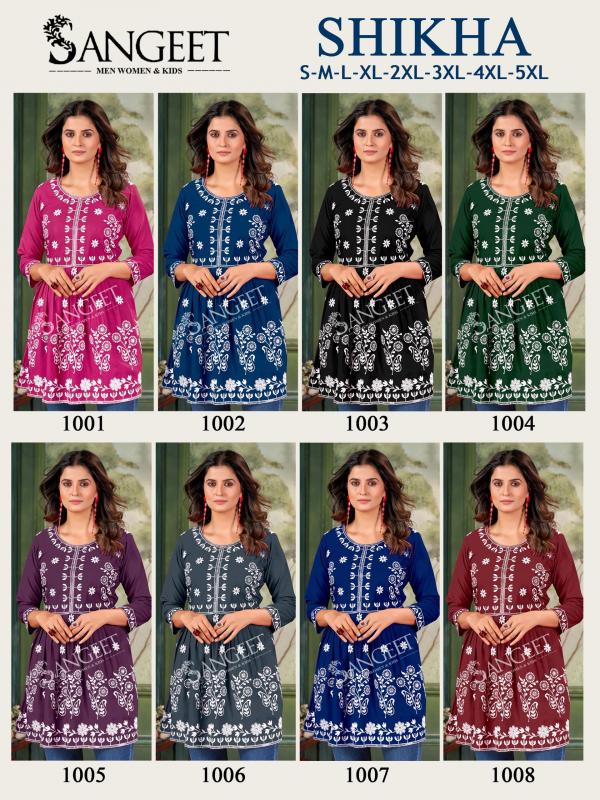 Sangeet Shikha Rayon Embroidered Short Kurti Collection