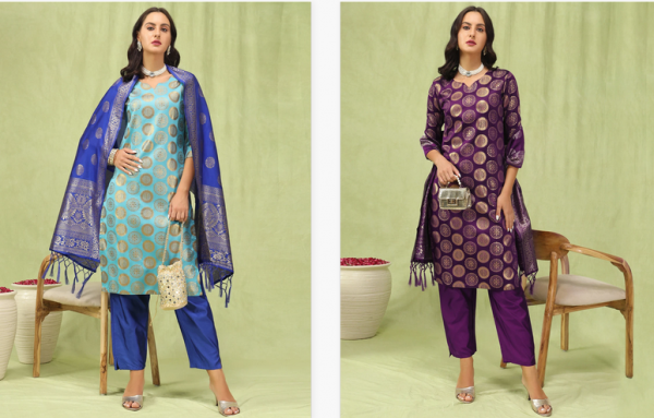 Vredevogel Verito Banarasi Jacquard Kurti Bottom With Dupatta